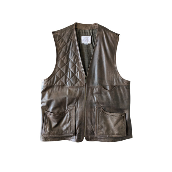 Tostado Other - Tostado Argentina Brown 100% Leather Zip Front Shooting Vest Size XXL Quilted